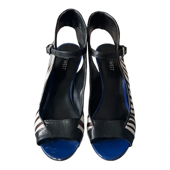 Nine West Zebra Print Heels with Black and Blue Accents - Picture 2 of 7